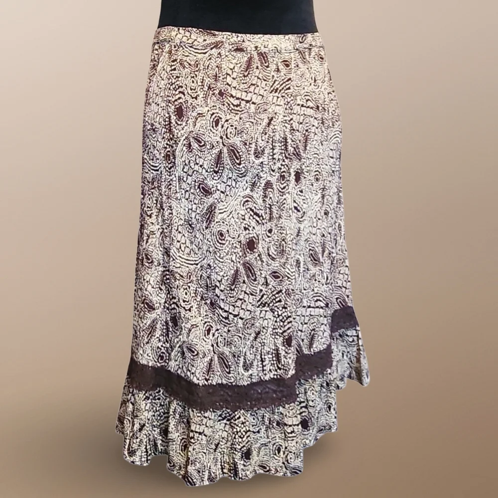 Boho Jaclyn Smith Cream and Brown A-Line Skirt Cottagecore Festival Hippie Tribe - Picture 3 of 8